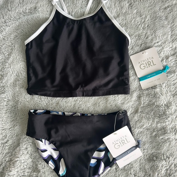 Athleta Girl Black Swim Set with Reversible Bottom, size 7, NWT - Picture 1 of 6